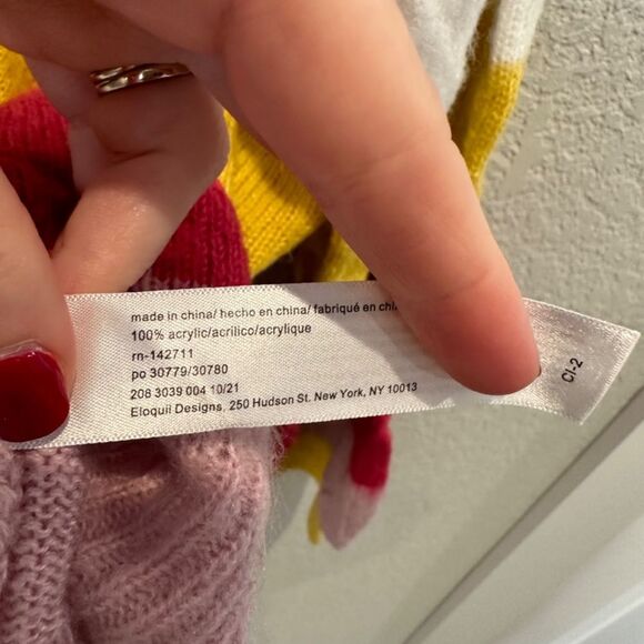 Eloquii Bold Stripe Pink Yellow White Crew Neck Balloon Sleeve Sweater 22/24 EUC - Picture 5 of 7